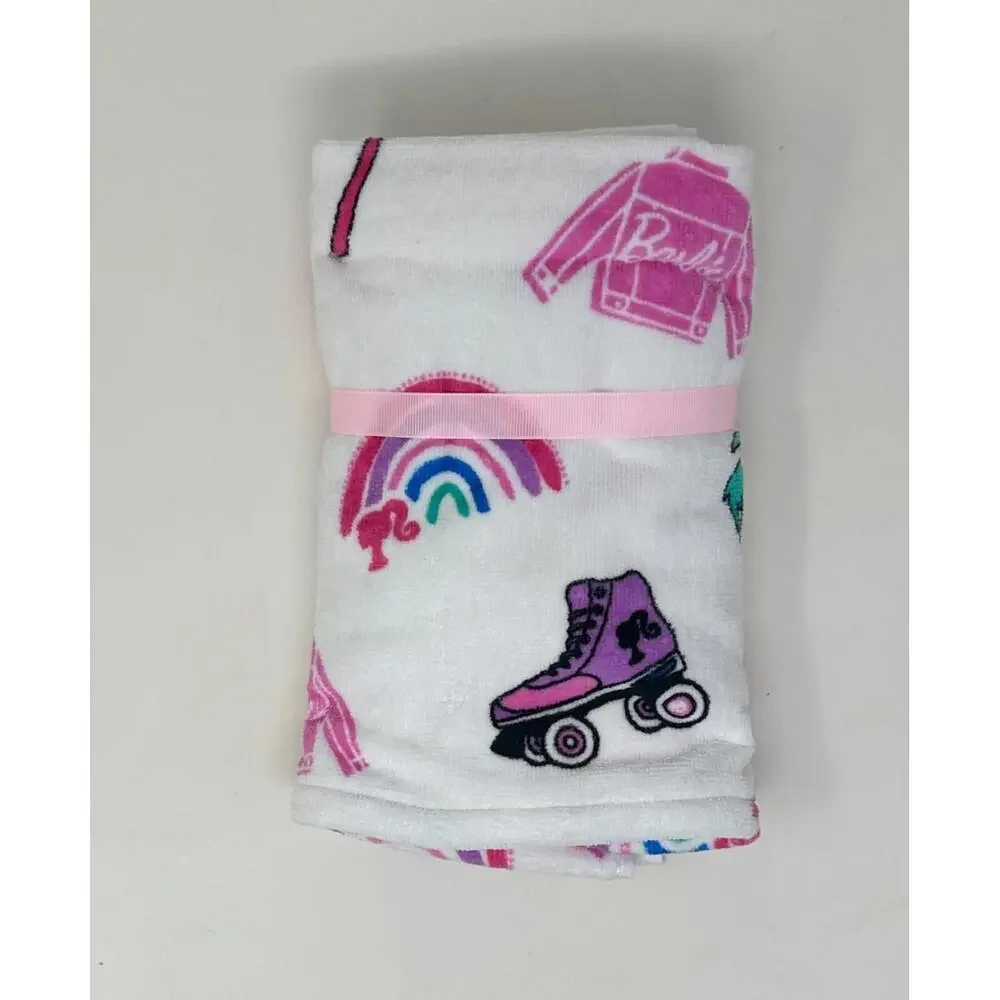 Set of 2 Barbie Vintage 70s Retro Rainbows Roller Skates Hand Towels 16